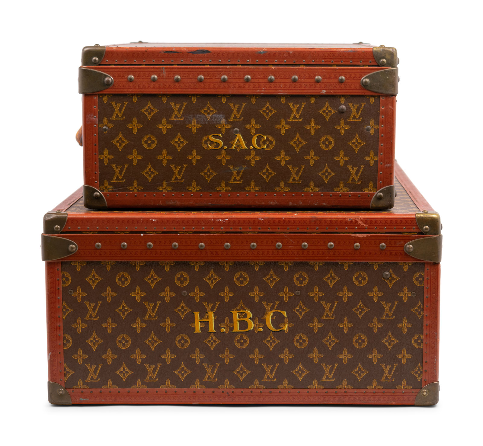 Lot - A Louis Vuitton leather and monogrammed canvas Alzer 80 hardsided  suitcase, 20th century