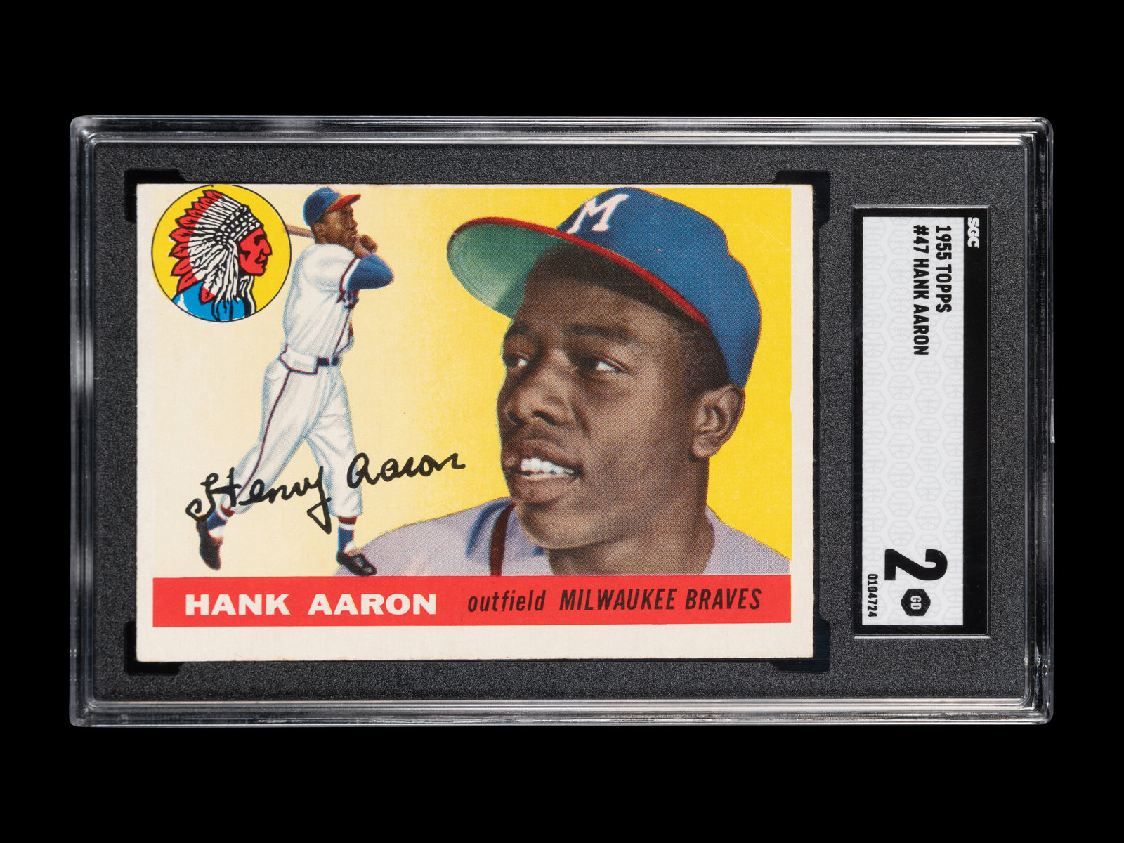 A 1955 Topps Hank Aaron Baseball Card No. 47 (SGC 2 GOOD)