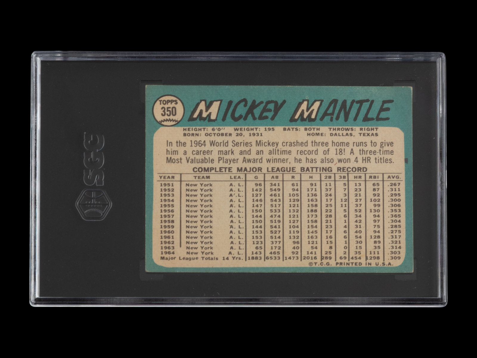 A 1965 Topps Mickey Mantle Baseball Card No. 350