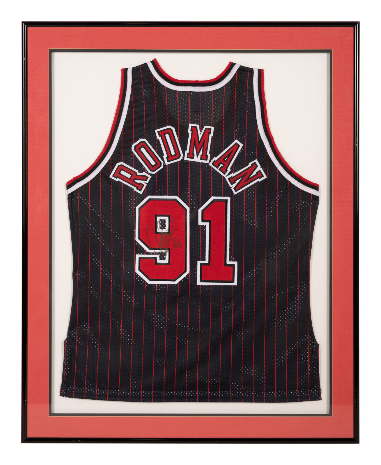 Chicago Bulls Dennis Rodman Autographed Framed Red Jersey Beckett BAS