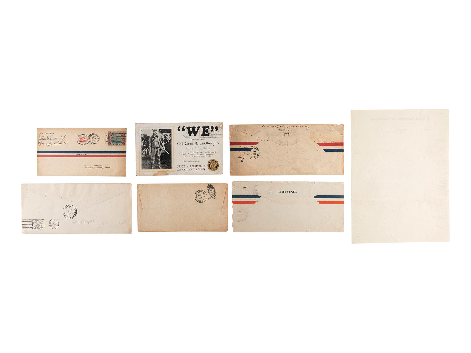 Charles Lindbergh Signed Panamanian Air Mail Stamps