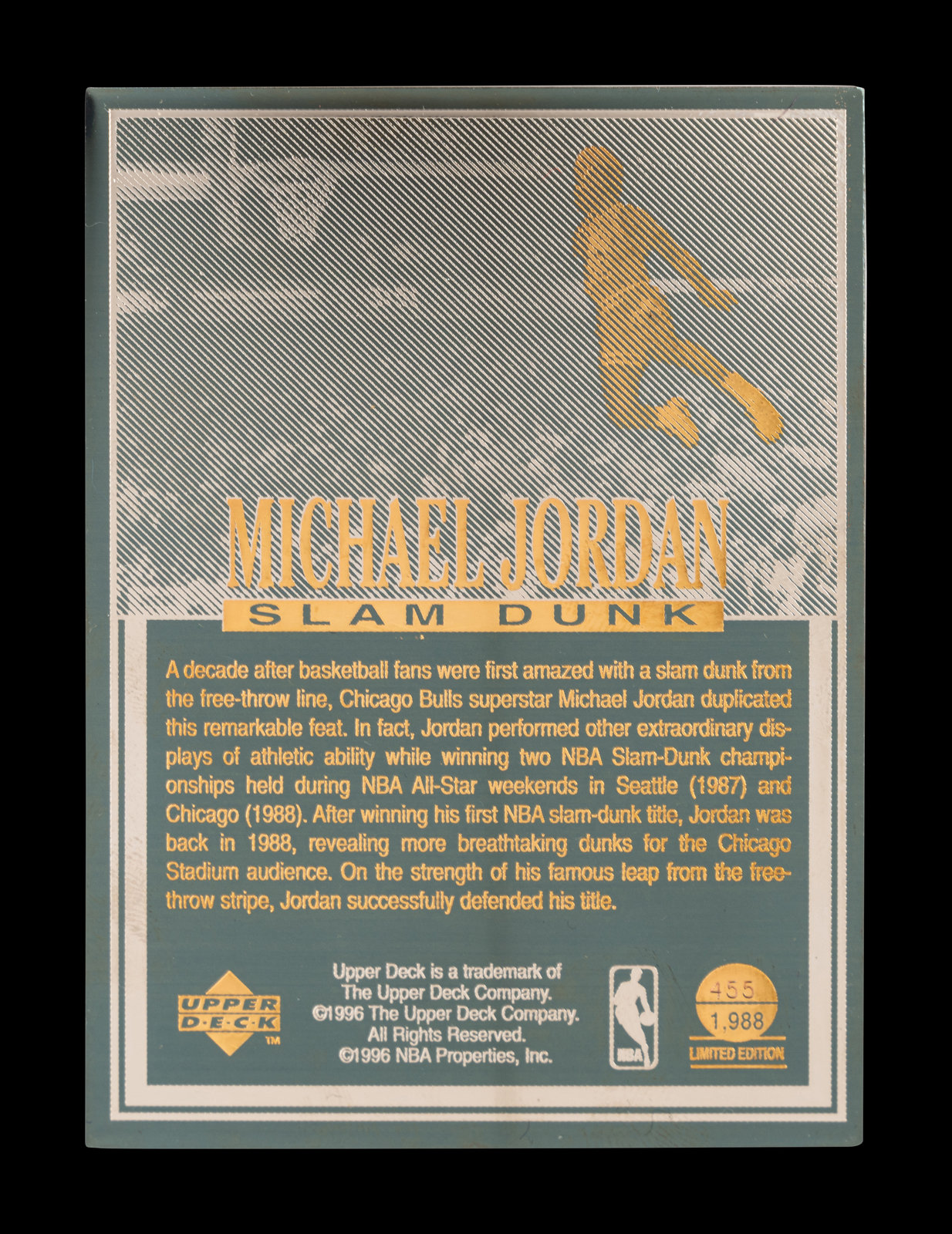 A 1996 Upper Deck Limited Edition Michael Jordan 24k Gold Nickel