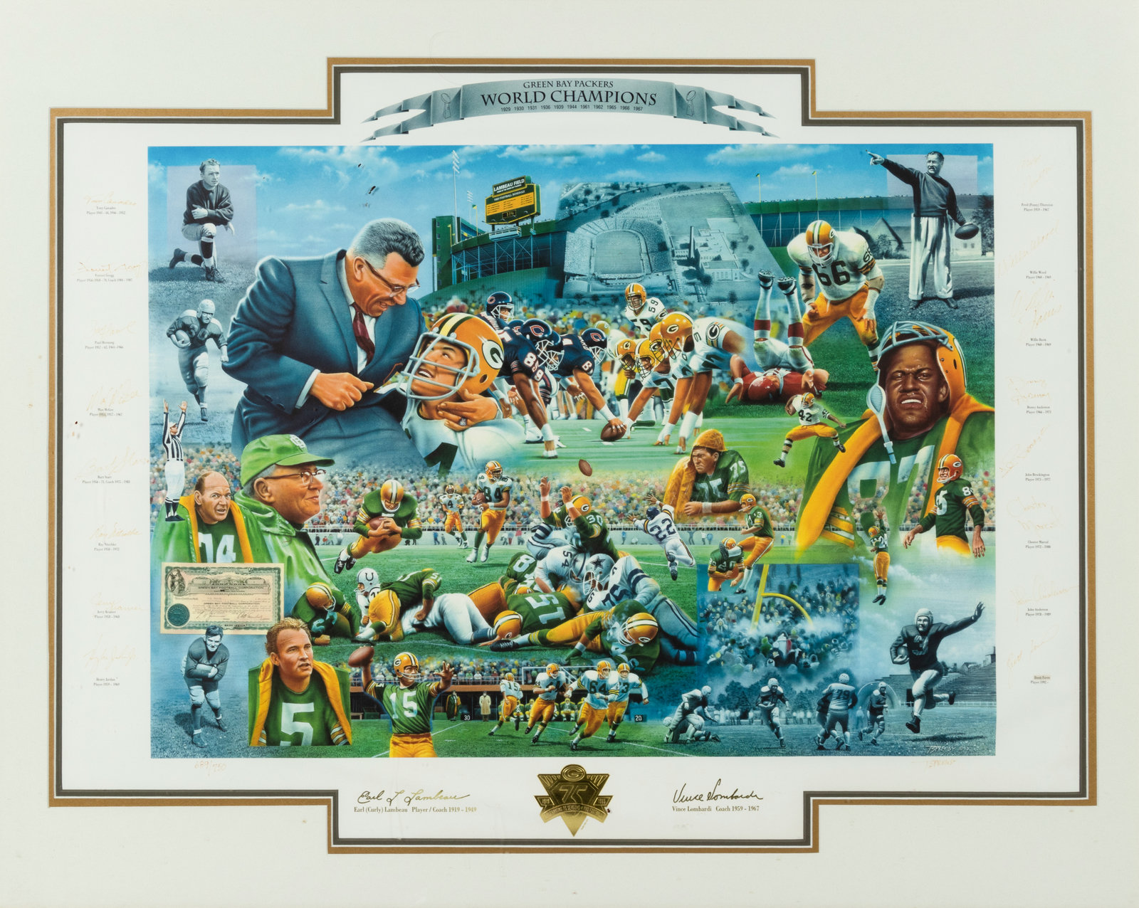 A Green Bay Packers World Champions Multi-Signed Autograph Presentation  Formerly Displayed at Mike Ditka's Restaurant