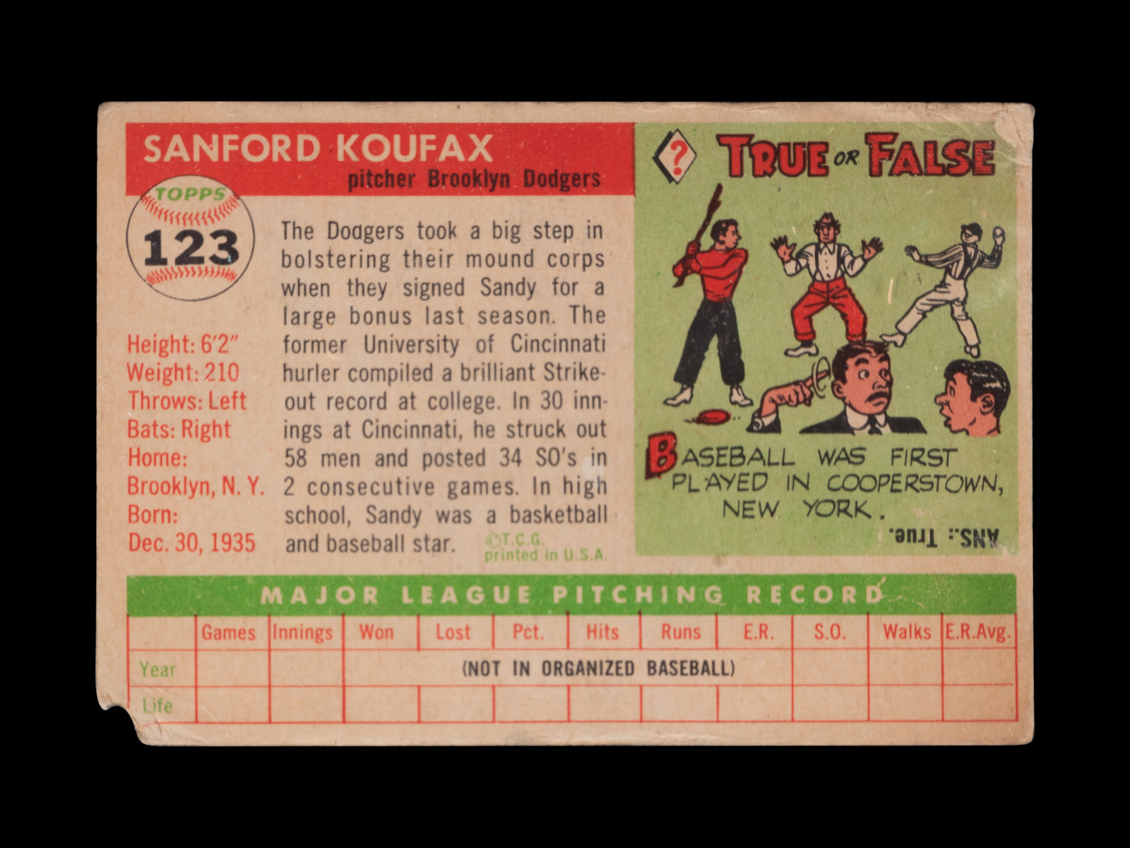 A Partial Set of 1955 Topps Baseball Cards Including Sandy Koufax