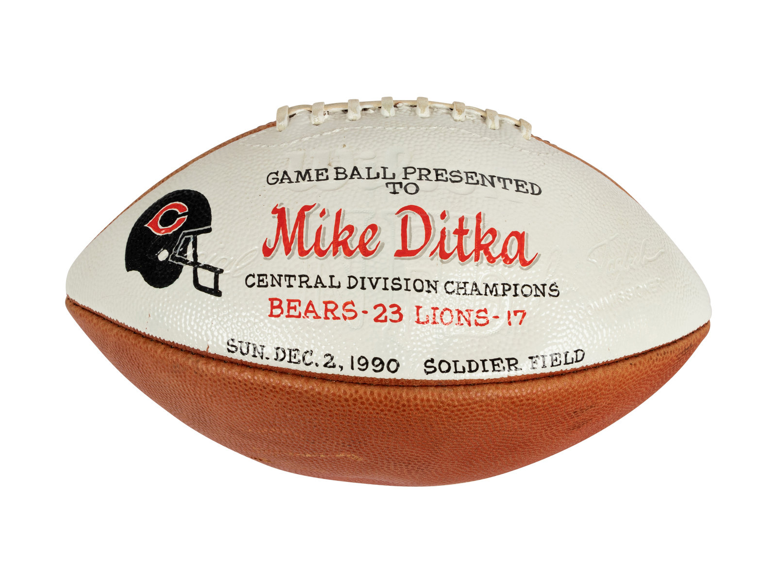 A 1990 Chicago Bears vs. Detroit Lions Game Ball Presented to Mike