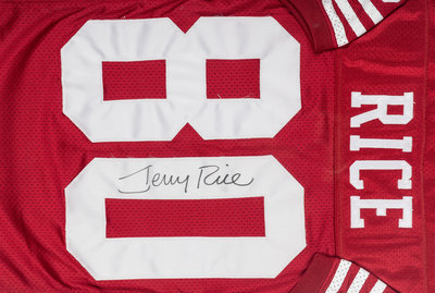 Lot Detail - Jerry Rice 1998 49ers Game Used & Signed Jersey w/gloves -  Season Long Use - 3 Auto's (Meigray Photo Match LOA, PSA)