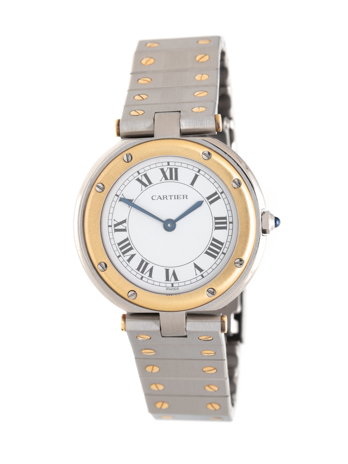 CARTIER STAINLESS STEEL AND 18K YELLOW GOLD SANTOS RONDE WATCH