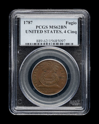 1787 11-B R-4 PCGS AU 58 Fugio Cent Colonial Copper Coin