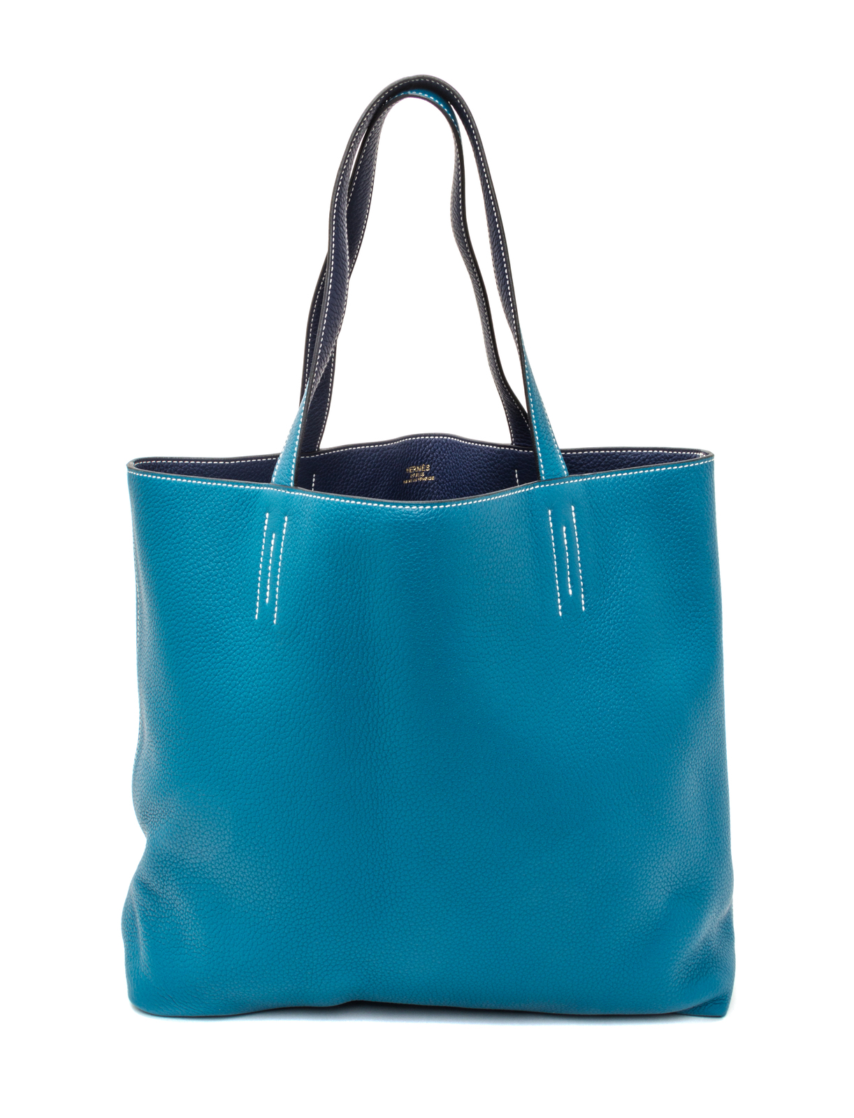 Hermes Double Sens Bag Clemence Leather In Teal