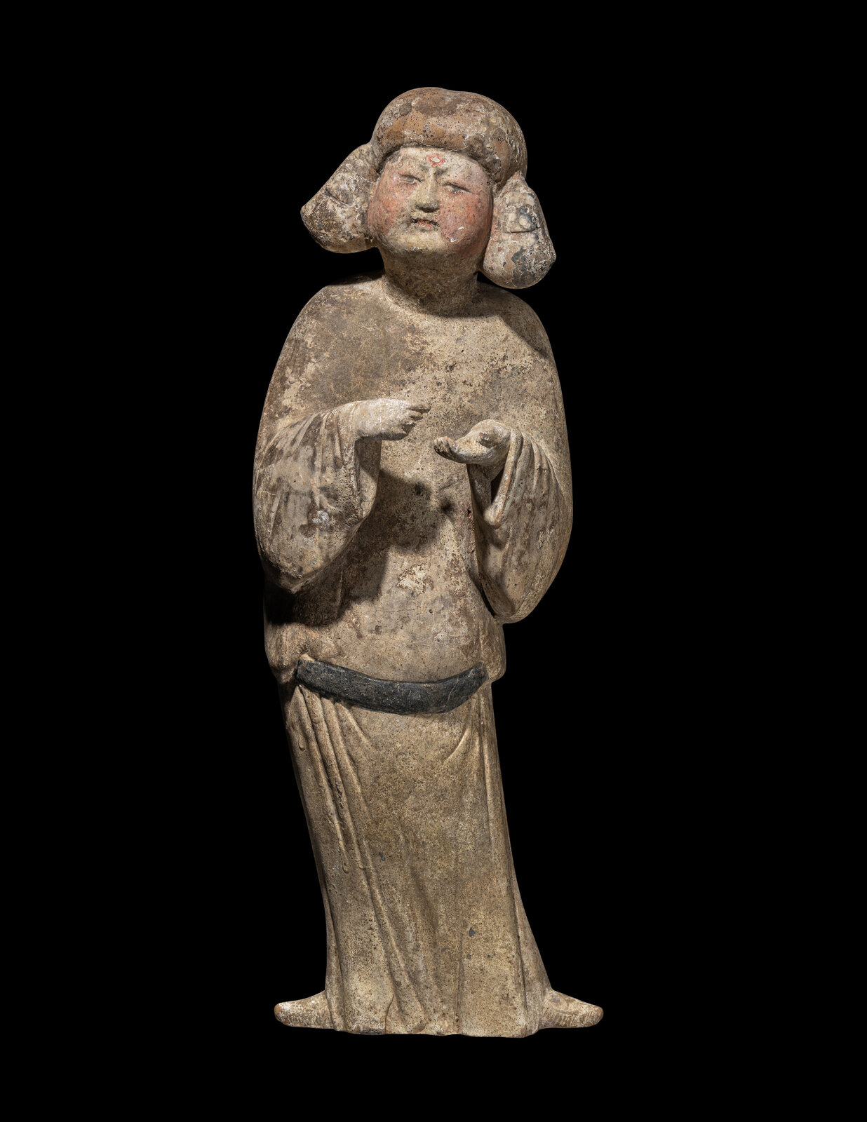 A Chinese Painted Pottery Figure of a Court Lady