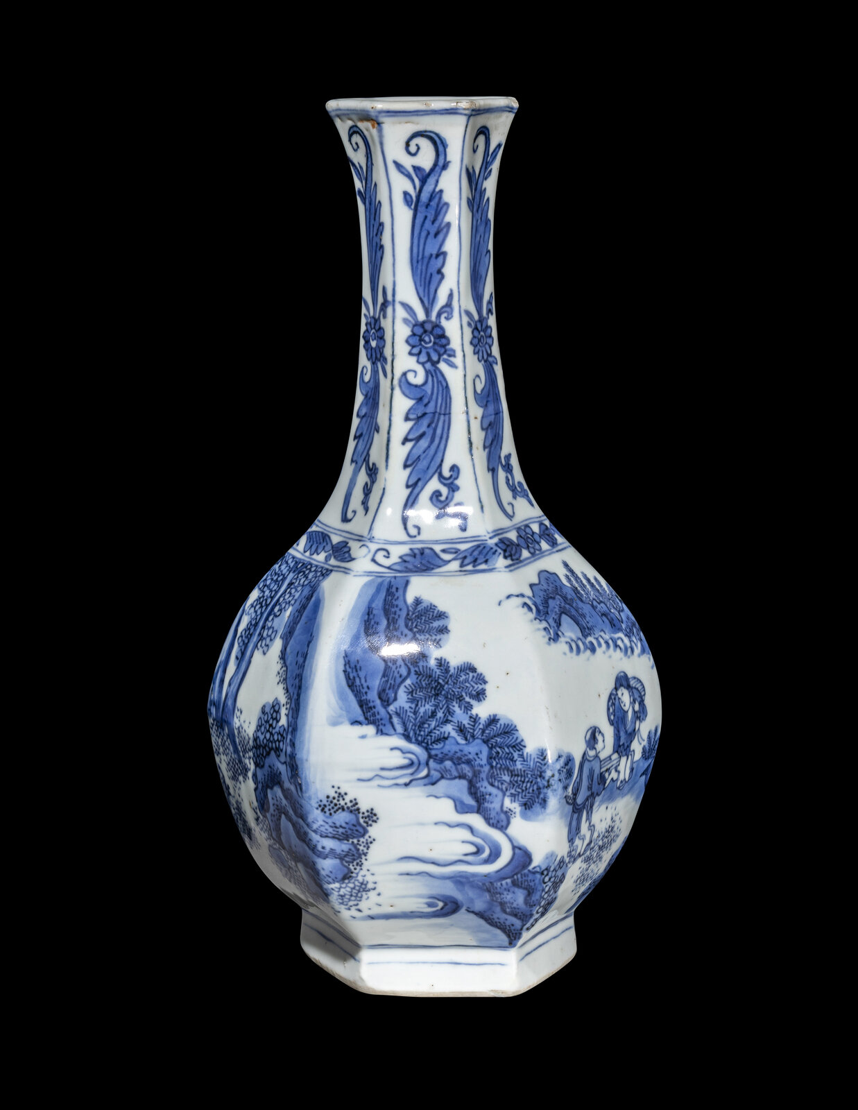 A Chinese Blue and White Porcelain Hexagonal Vase