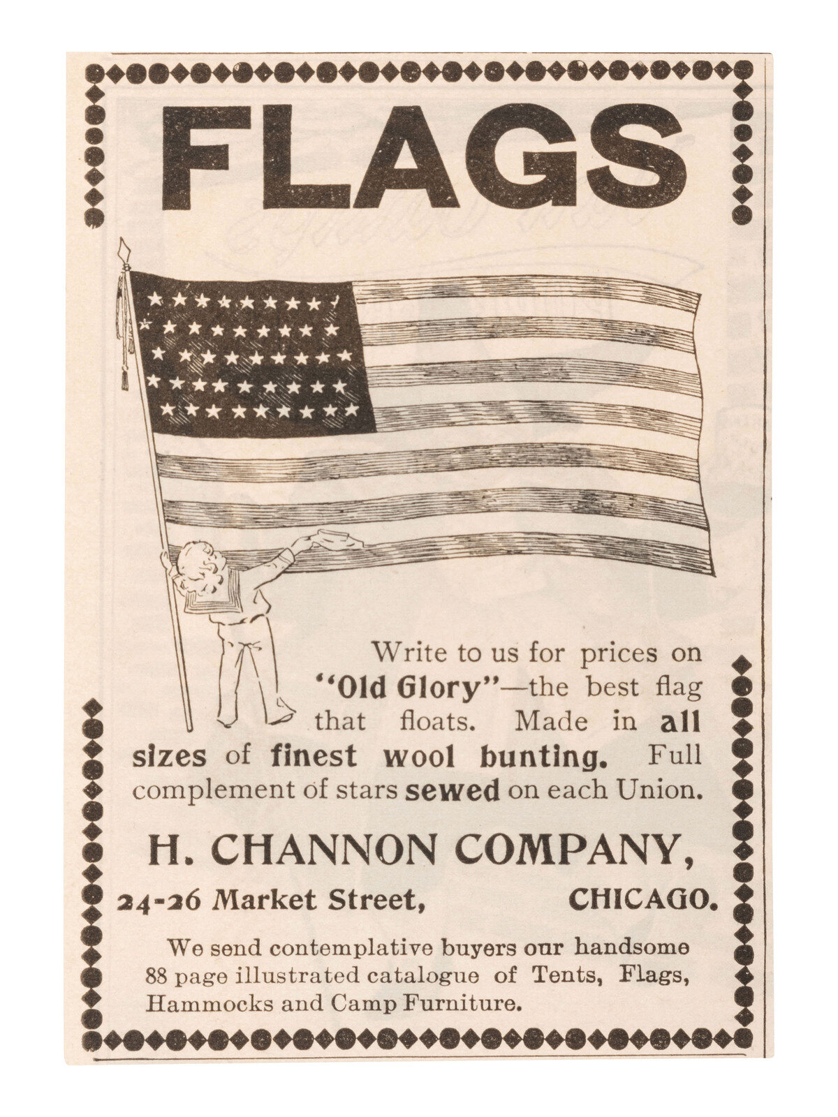 FLAGS]. 47-star American flag. Made by H. Channon Co., Chicago, IL, 1912.