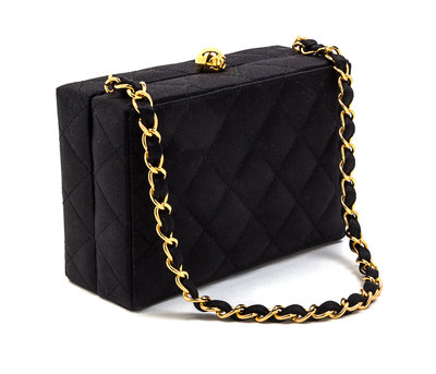 A Chanel Black Satin Quilted Box Bag, 6 1/2 x 4 1/2 x 2 1/2 inches.