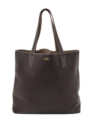 Hermes Double Sens 45cm Tote In Black/Brown Leather