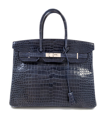 An Hermes 35cm Blue Abysse Crocodile Birkin Bag, 13 x 9.5 x 7.