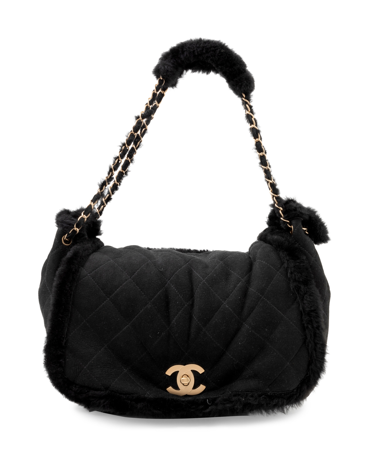 Chanel Black Suede and Fur Bag, 1990-2000s