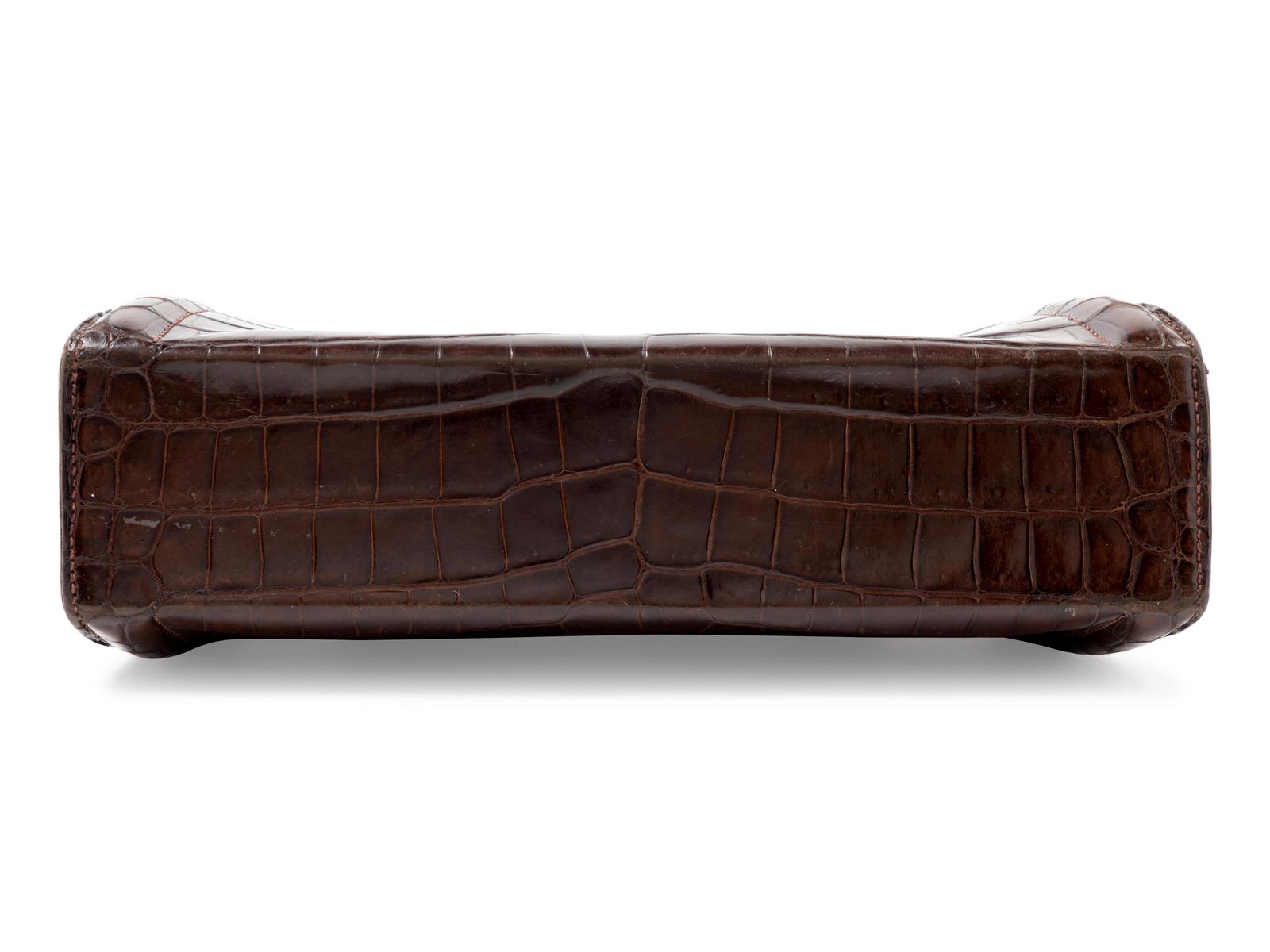 Hermes Vintage 1960s Black Crocodile Skin Top Handle Handbag