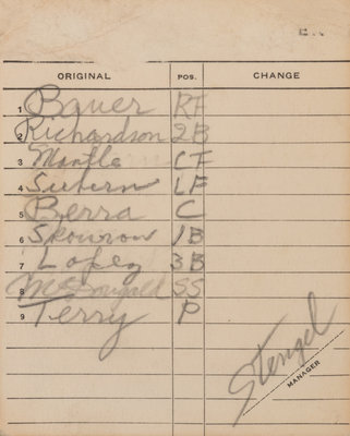 New York Yankees Signed Lineup Cards, Collectible Yankees Lineup Cards