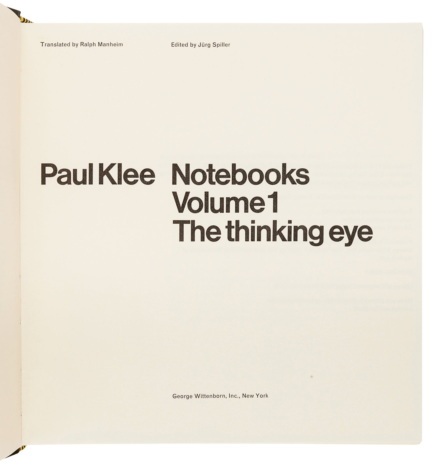 KLEE, Paul (1879-1940). Paul Klee Notebooks Volume 1: The Thinking