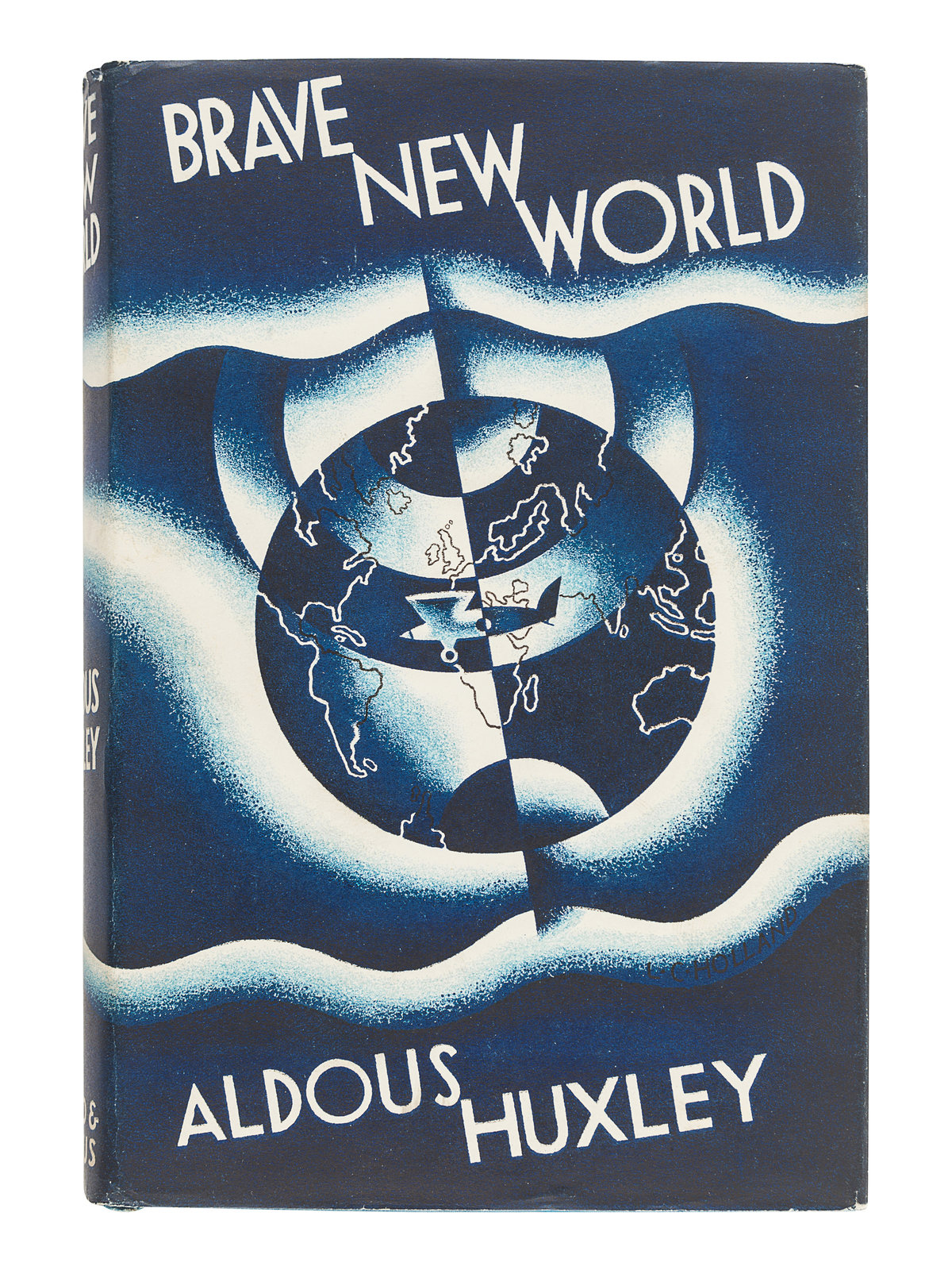 Familielid microfoon mot HUXLEY, Aldous (1894-1963). Brave New World. London: Chatto &amp; Windus,  1932.