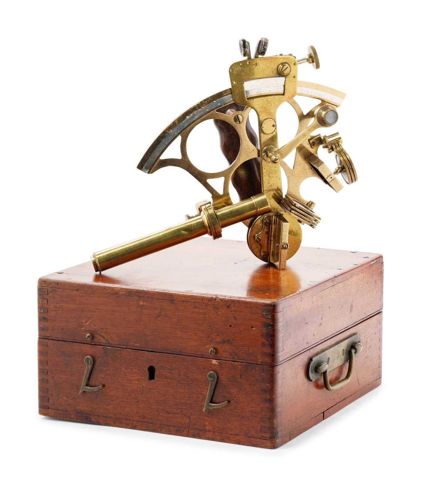 Sold at Auction: Nautical Brass Sextant with Fitted Wooden Box.
