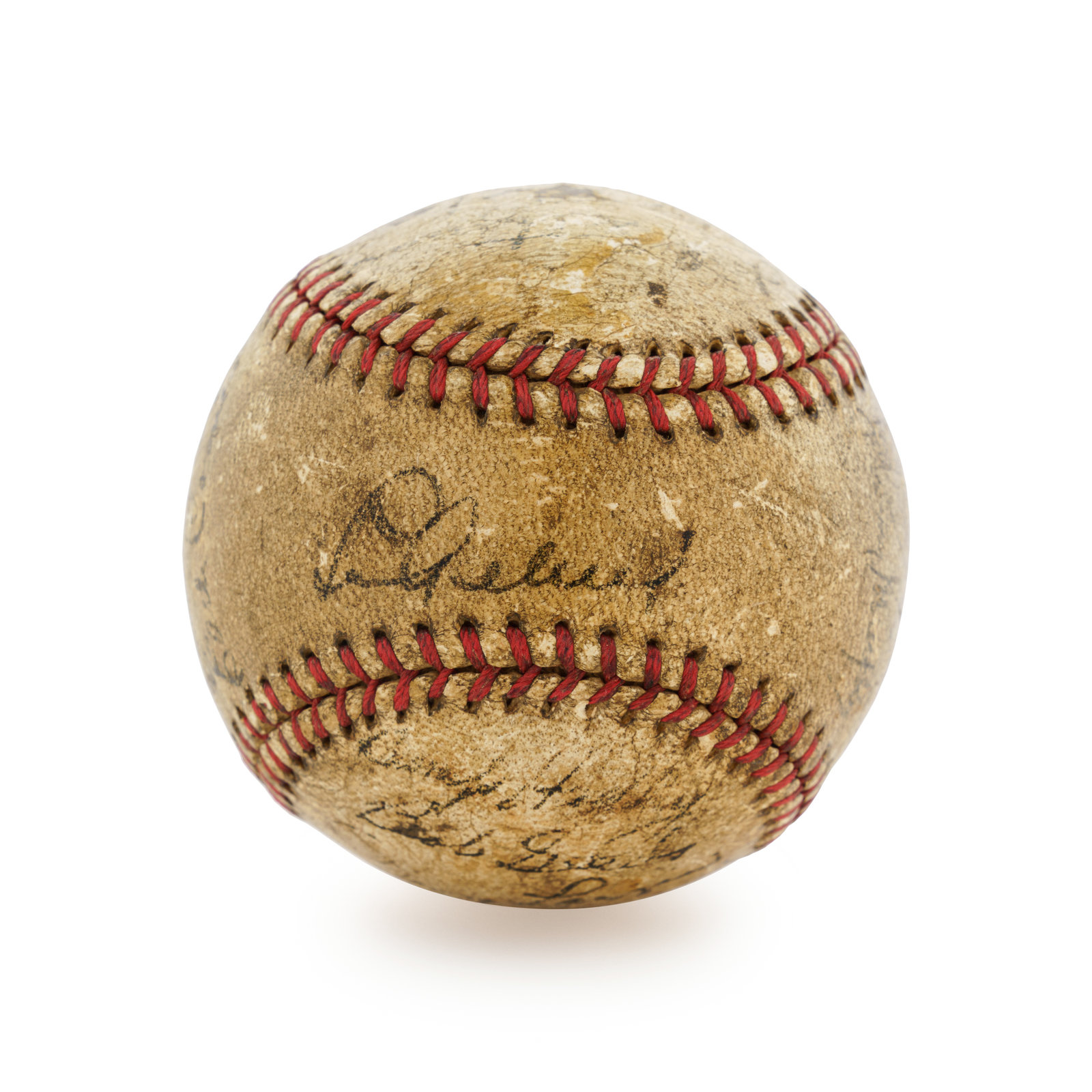 1936 World Series Lou Gehrig Signed Home Run Ball Family Notarized