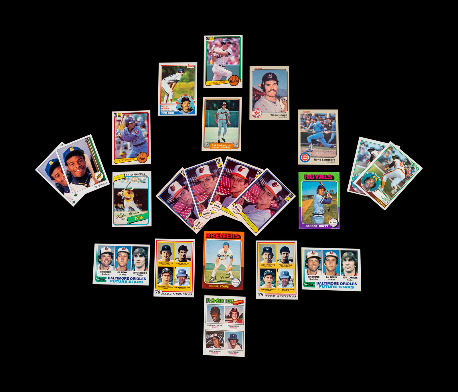 A Group of 22 Hall of Fame and Star Rookie Baseball Cards Including Cal  Ripken Jr., Rickey Henderson and Ken Griffey Jr.